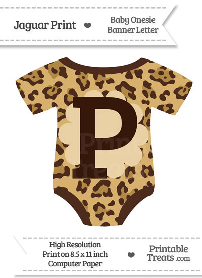 Jaguar Print Baby Onesie Shaped Banner Letter P from PrintableTreats.com