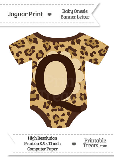 Jaguar Print Baby Onesie Shaped Banner Letter Q from PrintableTreats.com