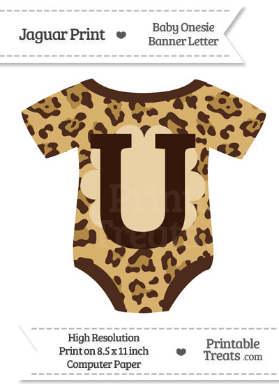 Jaguar Print Baby Onesie Shaped Banner Letter U from PrintableTreats.com