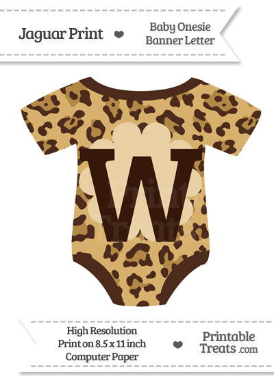 Jaguar Print Baby Onesie Shaped Banner Letter W from PrintableTreats.com