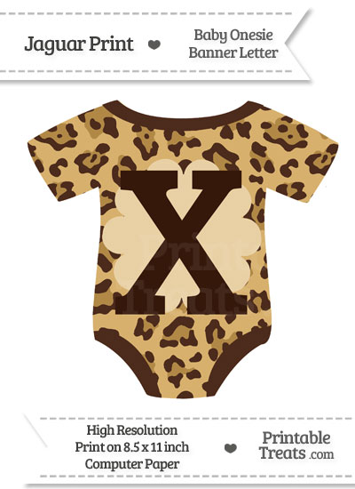 Jaguar Print Baby Onesie Shaped Banner Letter X from PrintableTreats.com