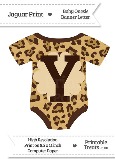 Jaguar Print Baby Onesie Shaped Banner Letter Y from PrintableTreats.com