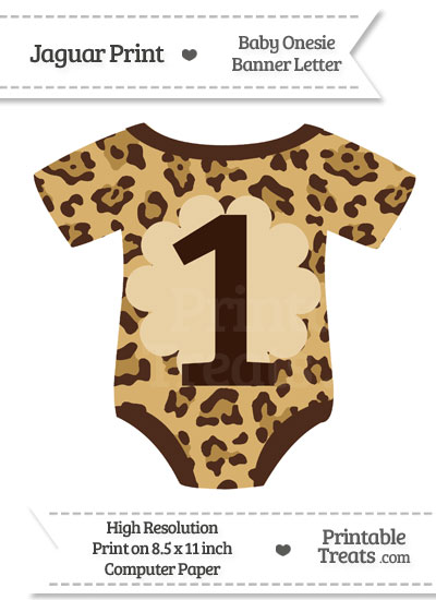 Jaguar Print Baby Onesie Shaped Banner Number 1 from PrintableTreats.com