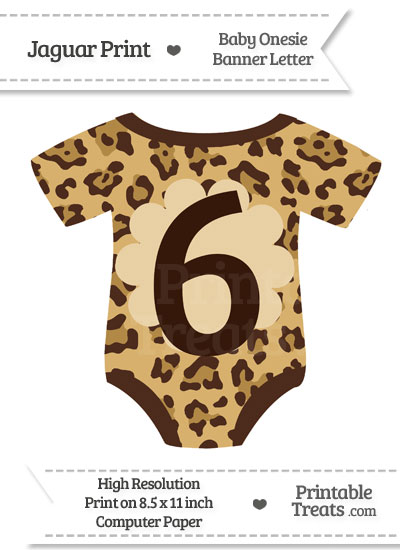 Jaguar Print Baby Onesie Shaped Banner Number 6 from PrintableTreats.com
