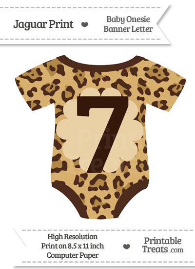 Jaguar Print Baby Onesie Shaped Banner Number 7 from PrintableTreats.com
