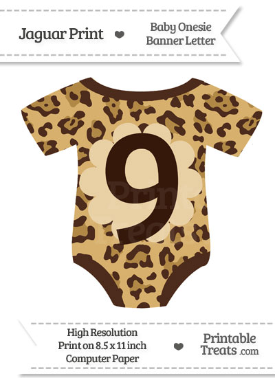 Jaguar Print Baby Onesie Shaped Banner Number 9 from PrintableTreats.com