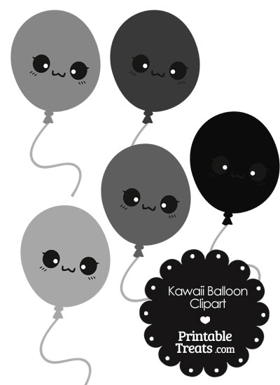 Kawaii Balloon Clipart in Shades of Grey from PrintableTreats.com