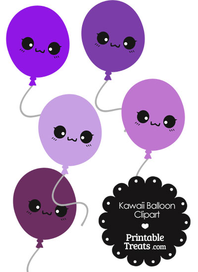 Kawaii Balloon Clipart in Shades of Purple from PrintableTreats.com