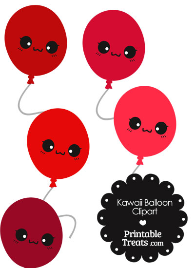 Kawaii Balloon Clipart in Shades of Red from PrintableTreats.com