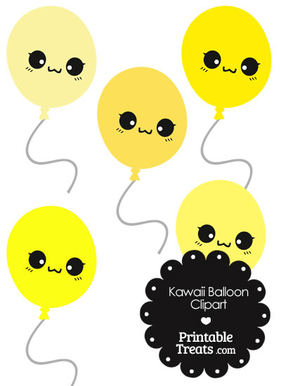 Kawaii Balloon Clipart in Shades of Yellow from PrintableTreats.com