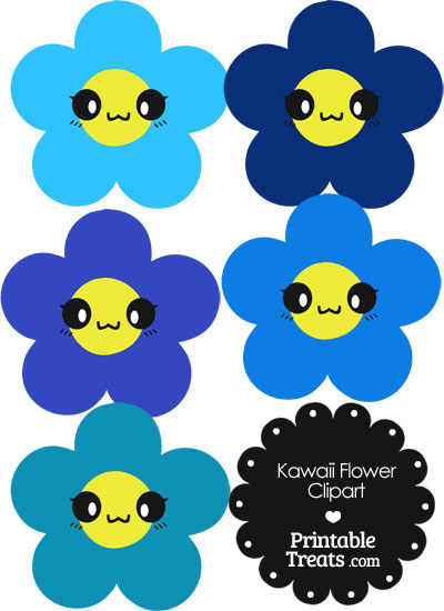 Kawaii Flower Clipart in Shades of Blue from PrintableTreats.com