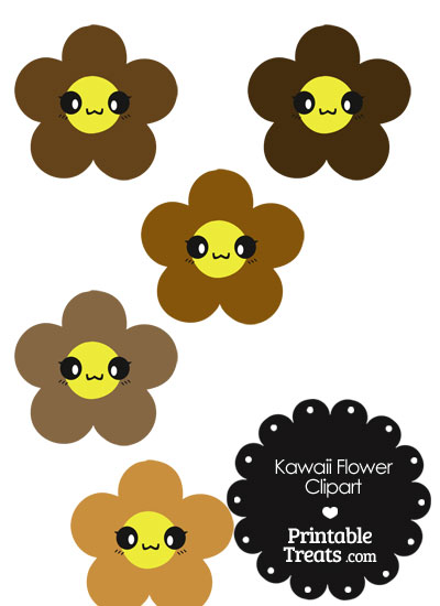 Kawaii Flower Clipart in Shades of Brown from PrintableTreats.com