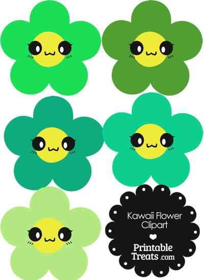 Kawaii Flower Clipart in Shades of Green from PrintableTreats.com