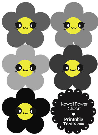 Kawaii Flower Clipart in Shades of Grey from PrintableTreats.com