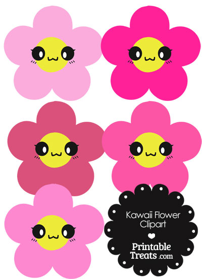 Kawaii Flower Clipart in Shades of Pink from PrintableTreats.com