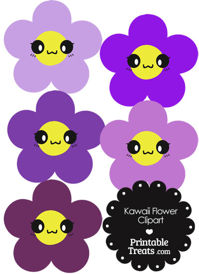 Kawaii Flower Clipart in Shades of Purple from PrintableTreats.com