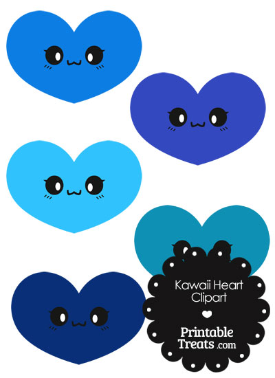 Kawaii Heart Clipart in Shades of Blue from PrintableTreats.com