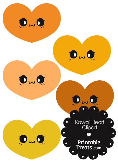 Kawaii Heart Clipart in Shades of Orange from PrintableTreats.com