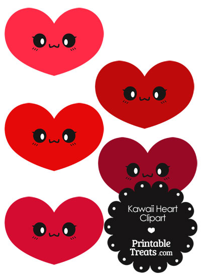 Kawaii Heart Clipart in Shades of Red from PrintableTreats.com