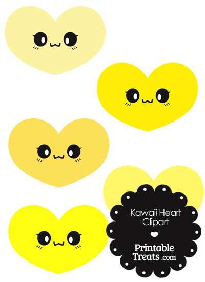 Kawaii Heart Clipart in Shades of Yellow from PrintableTreats.com