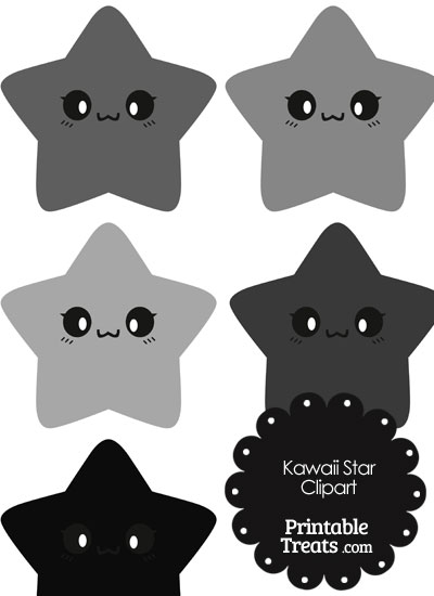 Kawaii Star Clipart in Shades of Grey from PrintableTreats.com