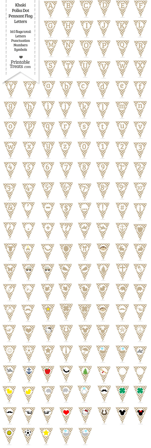 Khaki Polka Dot Pennant Flag Letters Download from PrintableTreats.com