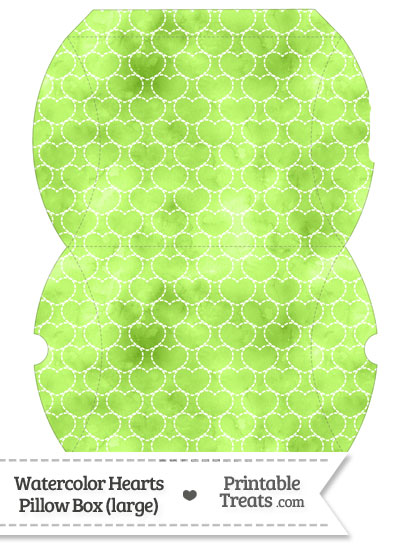 Large Light Green Watercolor Hearts Pillow Box from PrintableTreats.com