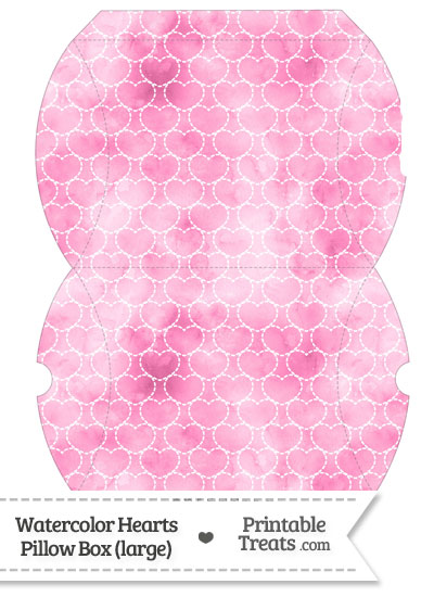 Large Pink Watercolor Hearts Pillow Box from PrintableTreats.com