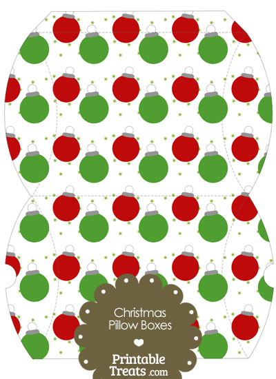 Large Red and Green Christmas Ornaments Pillow Box from PrintableTreats.com