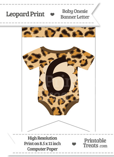 Leopard Print Baby Onesie Bunting Banner Number 6 from PrintableTreats.com