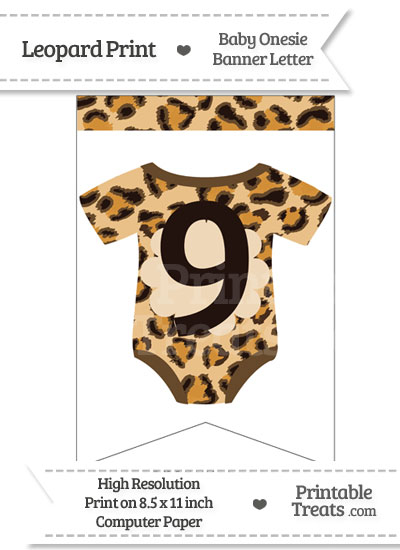 Leopard Print Baby Onesie Bunting Banner Number 9 from PrintableTreats.com