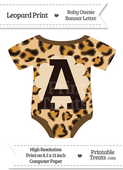Leopard Print Baby Onesie Shaped Banner Letter A from PrintableTreats.com