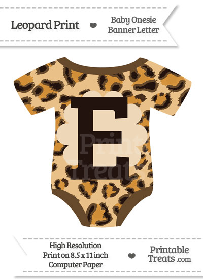 Leopard Print Baby Onesie Shaped Banner Letter E from PrintableTreats.com