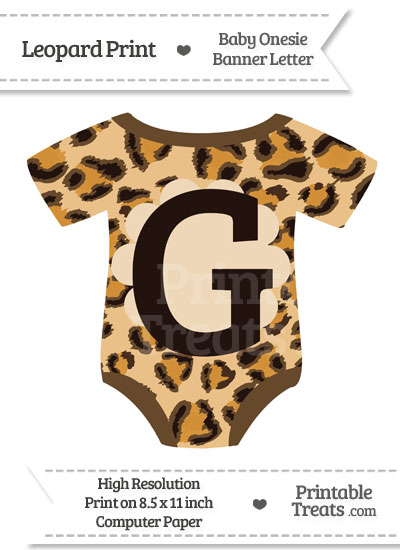 Leopard Print Baby Onesie Shaped Banner Letter G from PrintableTreats.com