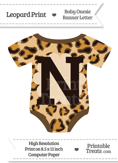 Leopard Print Baby Onesie Shaped Banner Letter N from PrintableTreats.com