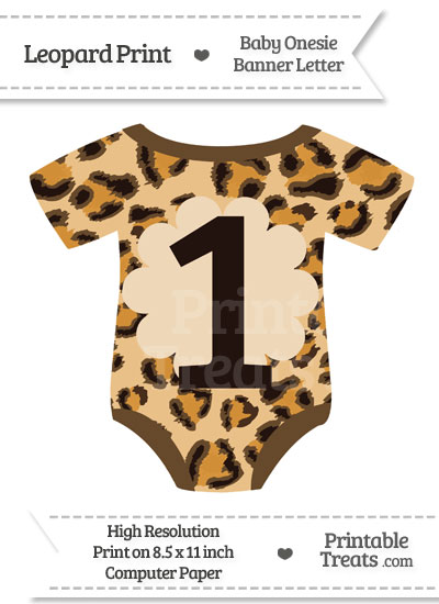 Leopard Print Baby Onesie Shaped Banner Number 1 from PrintableTreats.com