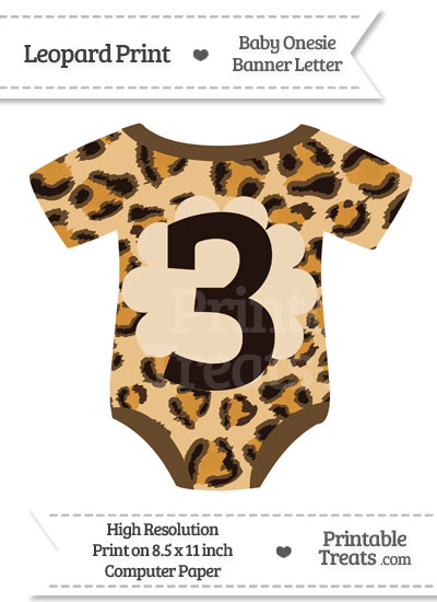 Leopard Print Baby Onesie Shaped Banner Number 3 from PrintableTreats.com