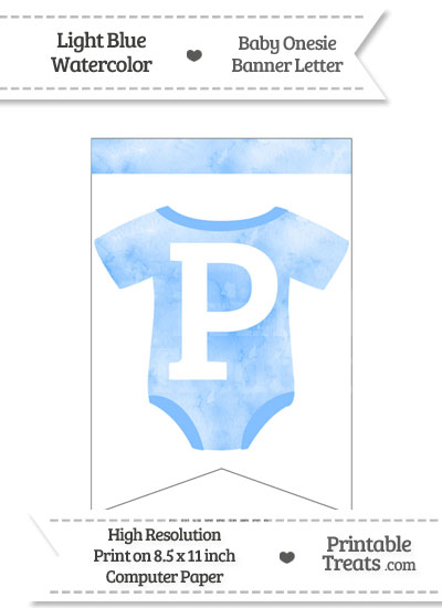 light blue watercolor baby onesie bunting banner letter p