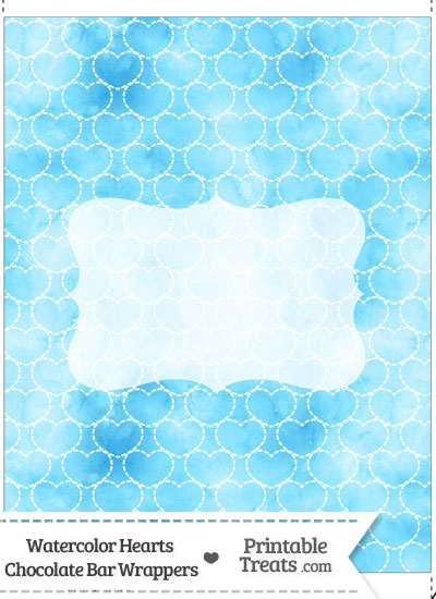 Light Blue Watercolor Hearts Chocolate Bar Wrappers from PrintableTreats.com