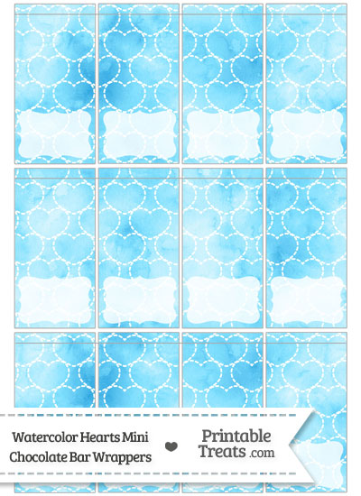 Light Blue Watercolor Hearts Mini Chocolate Bar Wrappers from PrintableTreats.com
