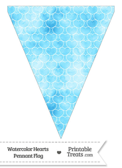 Light Blue Watercolor Hearts Pennant Banner Flag from PrintableTreats.com