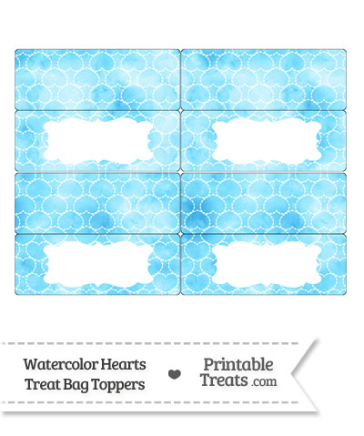 Light Blue Watercolor Hearts Treat Bag Toppers from PrintableTreats.com