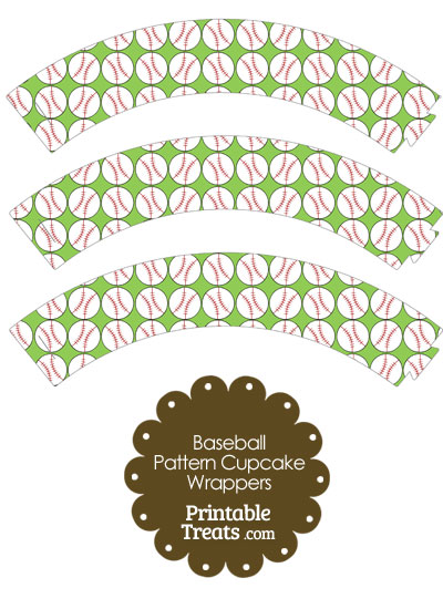 Light Green Baseball Pattern Cupcake Wrappers from PrintableTreats.com