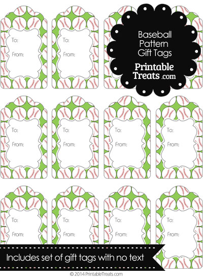 Light Green Baseball Pattern Gift Tags from PrintableTreats.com