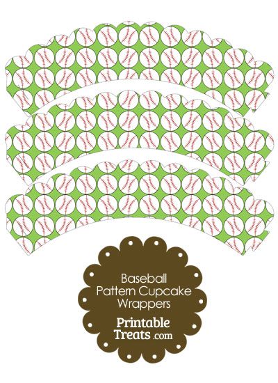 Light Green Baseball Pattern Scalloped Cupcake Wrappers from PrintableTreats.com