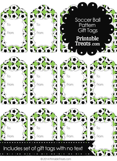 Light Green Soccer Ball Pattern Gift Tags from PrintableTreats.com