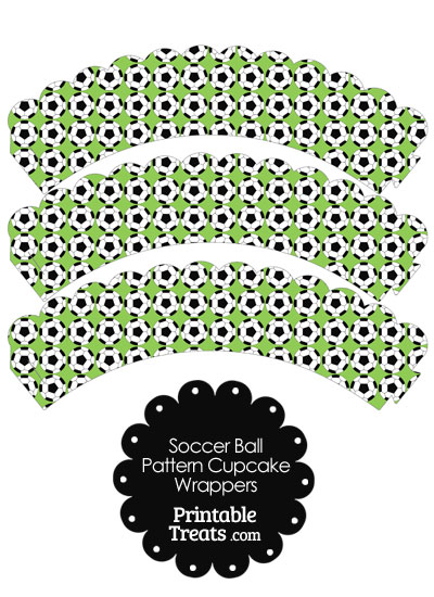 Light Green Soccer Ball Pattern Scalloped Cupcake Wrappers from PrintableTreats.com