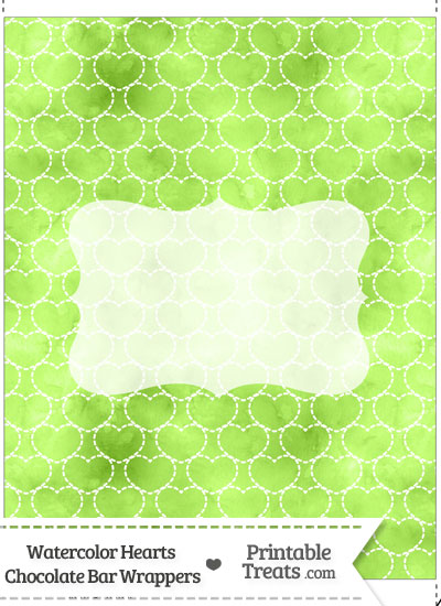 Light Green Watercolor Hearts Chocolate Bar Wrappers from PrintableTreats.com