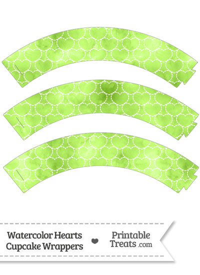Light Green Watercolor Hearts Cupcake Wrappers from PrintableTreats.com