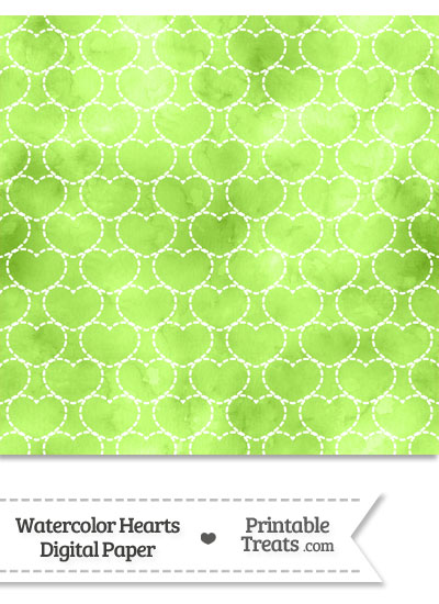 Light Green Watercolor Hearts Digital Scrapbook Paper from PrintableTreats.com